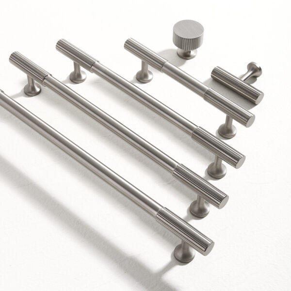 Brass Ribbed Furniture Handle - Matt Silver (2) Brass-Ribbed-Furniture-Handle-Matt-Silver-