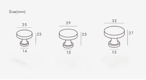 each size of brushed brass knob